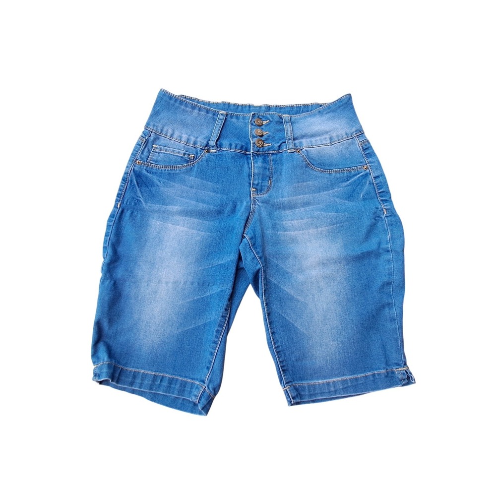 Royalty for Me Womens Blue‎ Denim Bermuda Shorts High Rise Triple Button Size 4